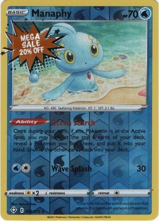 Pokemon Card Shining Fates 024/072 24/72 Manaphy Reverse Holo Rare