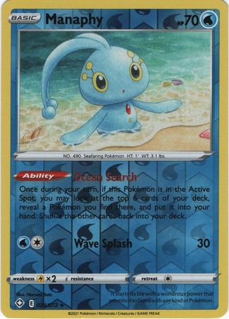 Pokemon Card Shining Fates 024/072 24/72 Manaphy Reverse Holo Rare