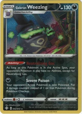 Pokemon Card Shining Fates 042/072 42/72 Galarian Weezing Reverse Holo Rare