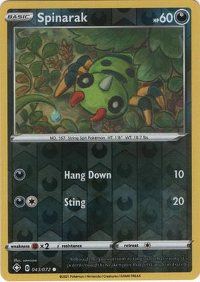 Pokemon Card Shining Fates 043/072 43/72 Spinarak Reverse Holo Common