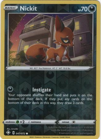 Pokemon Card Shining Fates 047/072 47/72 Nickit Reverse Holo Common