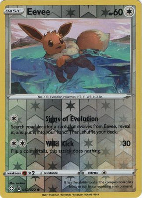 Pokemon Card Shining Fates 052/072 52/72 Eevee Reverse Holo Common