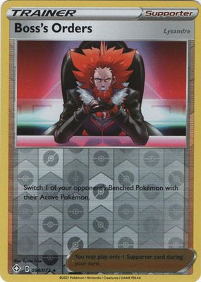 <transcy>Pokemon Card Shining Fates 058/072 58/72 Boss&#39;s Orders Supporter Omvendt Holo Sjælden</transcy>