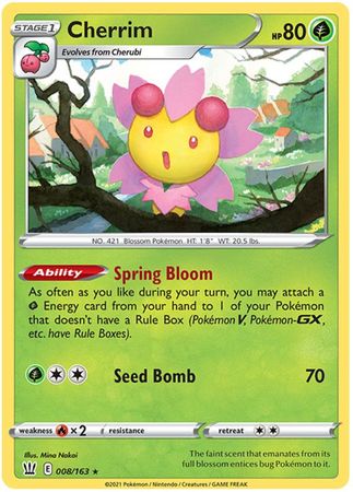 <transcy>Pokemon Card Battle Styles 008/163 8/163 Cherrim Holo Selten</transcy>