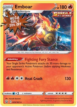 Pokemon Card Battle Styles 025/163 25/163 Emboar Holo Rare