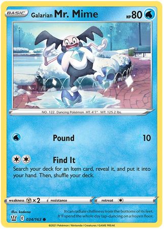 Pokemon Card Battle Styles 034/163 34/163 Galarian Mr. Mime Common