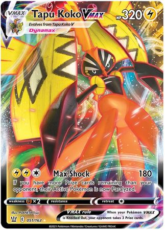 <transcy>Pokemon Card Battle Styles 051/163 51/163 Tapu Koko VMAX Ultra Sjælden</transcy>