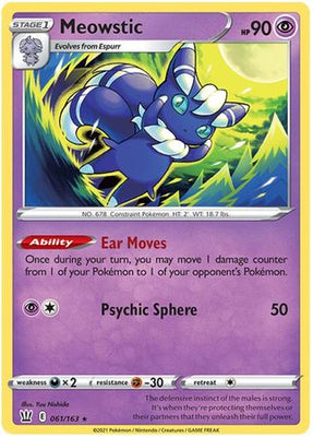 <transcy>Pokemon Card Battle Styles 061/163 61/163 Meowstic Holo Sjælden</transcy>