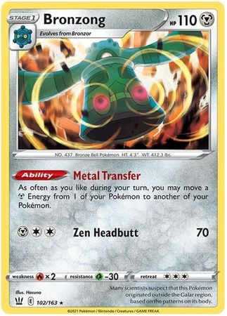 <transcy>Pokemon Card Battle Styles 102/163 102/163 Bronzong Holo Selten</transcy>