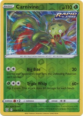 Pokemon Card Battle Styles 009/163 9/163 Carnivine Reverse Holo Uncommon