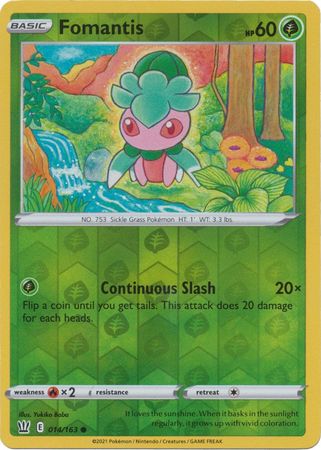 Pokemon Card Battle Styles 014/163 14/163 Fomantis Reverse Holo Common