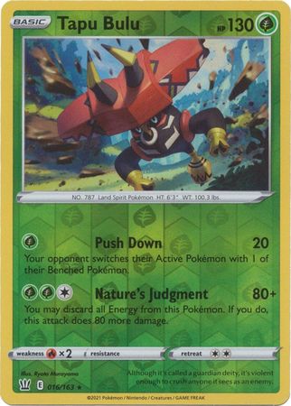 Pokemon Card Battle Styles 016/163 16/163 Tapu Bulu Holo Reverse Holo Rare