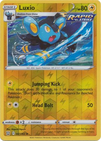 Pokemon Card Battle Styles 047/163 47/163 Luxio Reverse Holo Uncommon