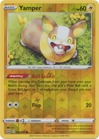 Pokemon Card Battle Styles 052/163 52/163 Yamper Reverse Holo Common