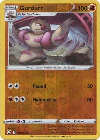 Pokemon Card Battle Styles 074/163 74/163 Gurdurr Reverse Holo Uncommon