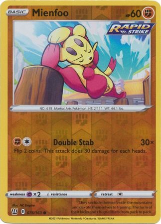 Pokemon Card Battle Styles 076/163 76/163 Mienfoo Reverse Holo Common