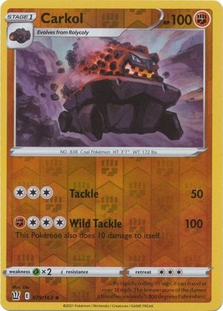 Pokemon Card Battle Styles 079/163 79/163 Carkol Reverse Holo Uncommon