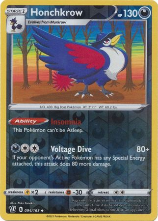 <transcy>Pokemon Card Battle Styles 094/163 94/163 Honchkrow Reverse Holo Gelegentlich</transcy>