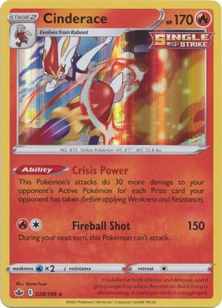 <transcy>Pokemon Card Chilling Reign 028/198 Cinderace Holo Rare</transcy>