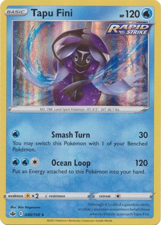 Pokemon Card Chilling Reign 040/198 Tapu Fini Holo Rare