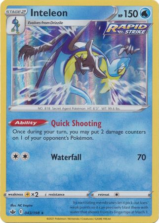 Pokemon Card Chilling Reign 043/198 Inteleon Holo Rare