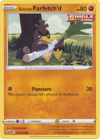 Pokemon Card Chilling Reign 078/198 Galarian Farfetch'd Common