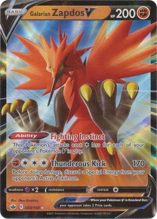 Pokemon Card Chilling Reign 080/198 Galarian Zapdos V Ultra Rare