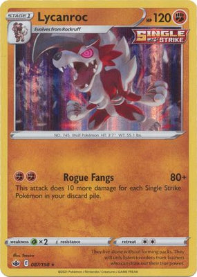 Pokemon Card Chilling Reign 087/198 Lycanroc Holo Rare