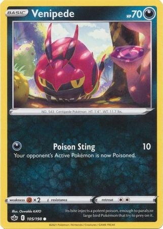 <transcy>Pokemon Card Chilling Reign 105/198 Venipede Common</transcy>