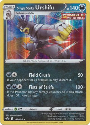 <transcy>Pokemon Card Chilling Reign 108/198 Single Strike Urshifu Holo Sjælden</transcy>