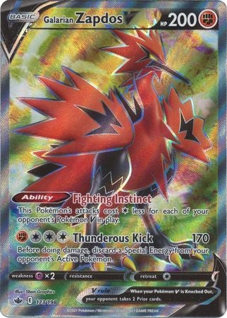 (S) Pokemon Card Chilling Reign 173/198 Galarian Zapdos V Full Art