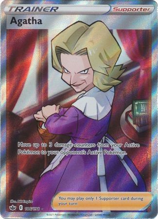 (S) Pokemon Card Chilling Reign 186/198 Agatha Supporter Full Art