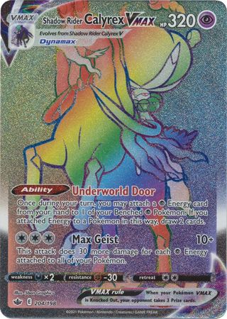 <transcy>Pokemon Card Chilling Reign 204/198 Shadow Rider Calyrex VMAX Hyper Sjælden</transcy>