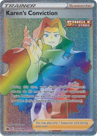 (S) Pokemon Card Chilling Reign 216/198 Karen's Conviction Supporter Hyper Rare