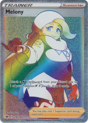 <transcy>بطاقة Pokemon Chilling Reign 218/198 Melony Supporter Hyper Rare</transcy>