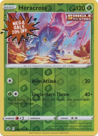 Pokemon Card Chilling Reign 006/198 Heracross Reverse Holo Common