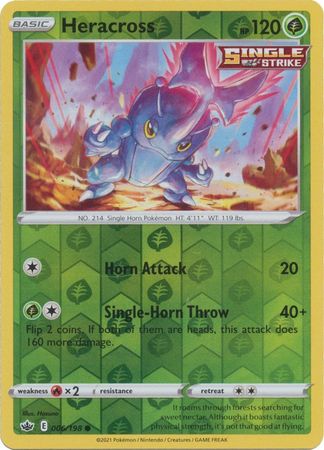 Pokemon Card Chilling Reign 006/198 Heracross Reverse Holo Common