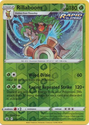 <transcy>Pokemon Card Chilling Reign 018/198 Rillaboom Reverse Holo Rare</transcy>