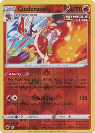 Pokemon Card Chilling Reign 028/198 Cinderace Reverse Holo Rare