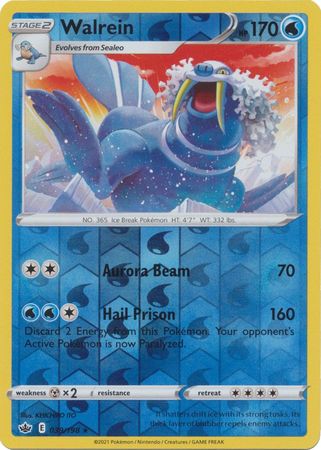 Pokemon Card Chilling Reign 039/198 Walrein Reverse Holo Rare