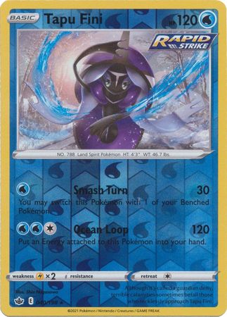 Pokemon Card Chilling Reign 040/198 Tapu Fini Reverse Holo Rare