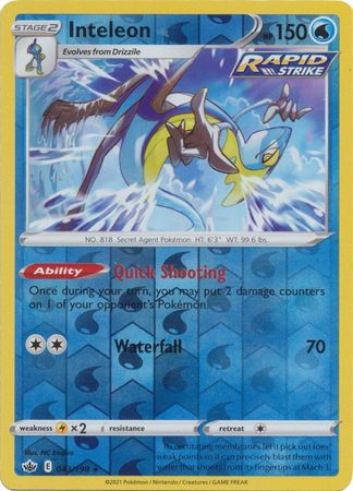 Pokemon Card Chilling Reign 043/198 Inteleon Reverse Holo Rare