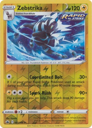 Pokemon Card Chilling Reign 051/198 Zebstrika Reverse Holo Rare