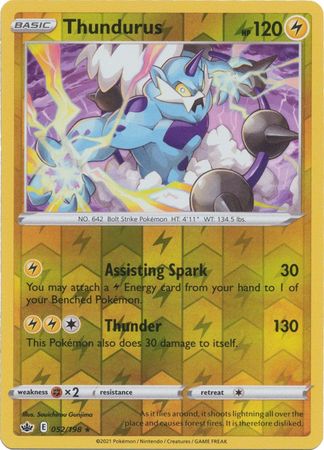 Pokemon Card Chilling Reign 052/198 Thundurus Reverse Holo Rare