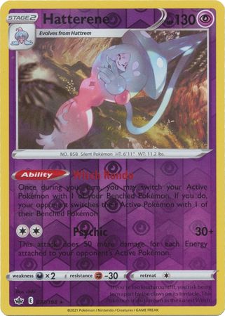 <transcy>Pokemon Card Chilling Reign 073/198 Hatterene Reverse Holo Rare</transcy>