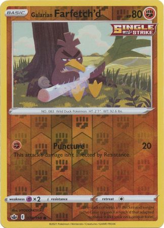 Pokemon Card Chilling Reign 078/198 Galarian Farfetch'd Reverse Holo Common