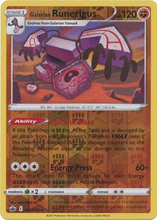 Pokemon Card Chilling Reign 083/198 Galarian Runerigus Reverse Holo Rare