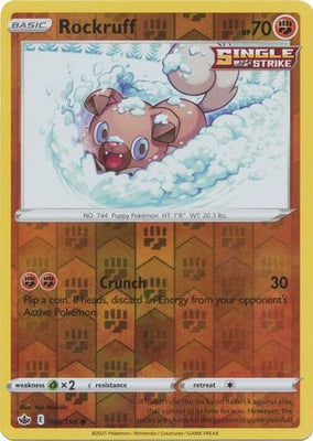 <transcy>Pokemon Card Chilling Reign 086/198 Rockruff Reverse Holo Common</transcy>