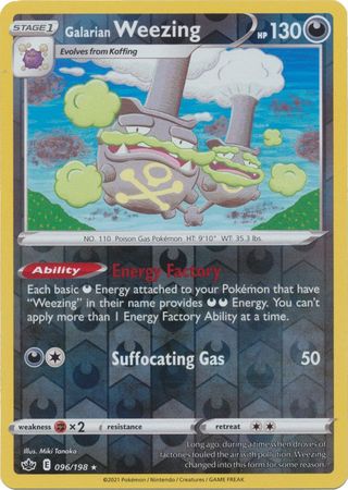 <transcy>Pokemon Card Chilling Reign 096/198 Galarian Weezing Reverse Holo Rare</transcy>