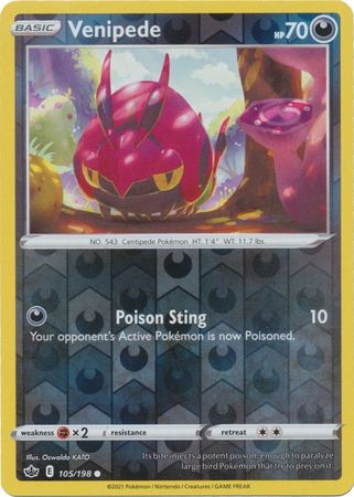 Pokemon Card Chilling Reign 105/198 Venipede Reverse Holo Common